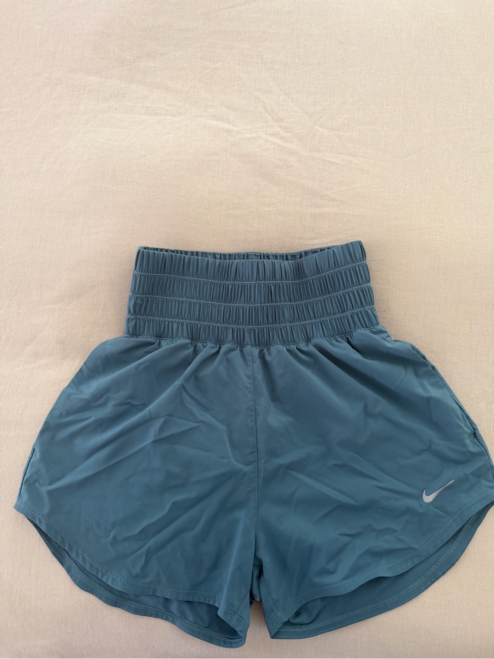 Nike Teal Smocked-Waist Athletic Shorts